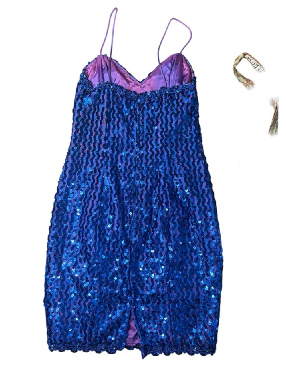 Vintage ZUM ZUM Blue/Purple Sequin Mini Spaghetti Strap Mini Dress - Picture 3 of 12